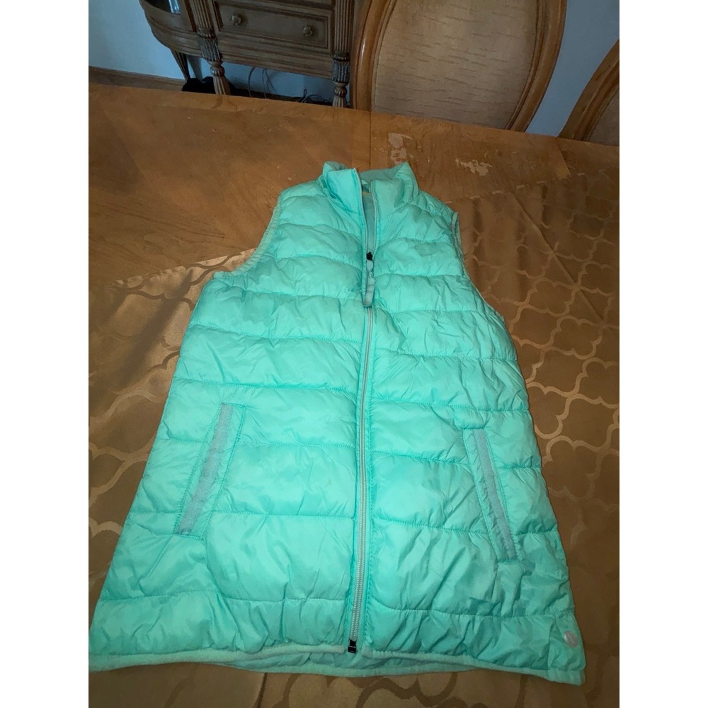 Down Vest Womens Small Teal Quilted Insulated Full Zip Pockets Puffer